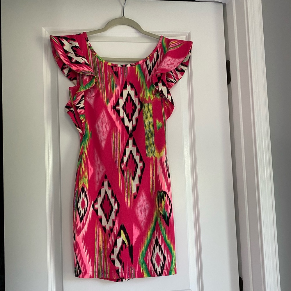 Aztec hot pink mini dress